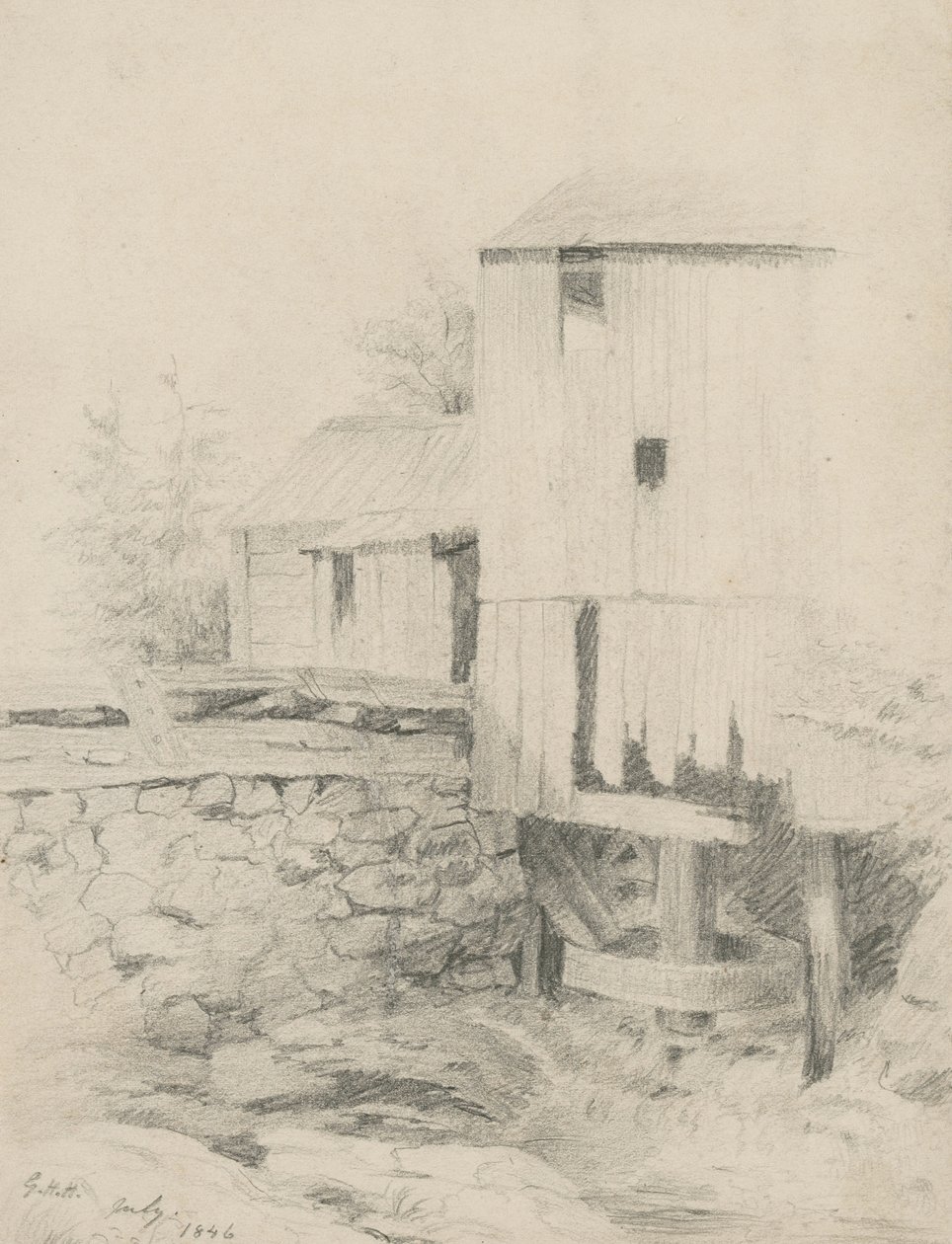 Starý mlýn, 1846 (grafit na lesklém papíru) od George Henry Hall