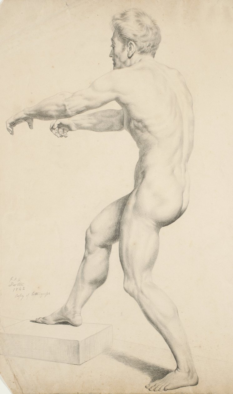 Bez názvu - Mužský akt zkopírovaný z litografie, 1842 (grafit na lesklém papíru) od George Henry Hall