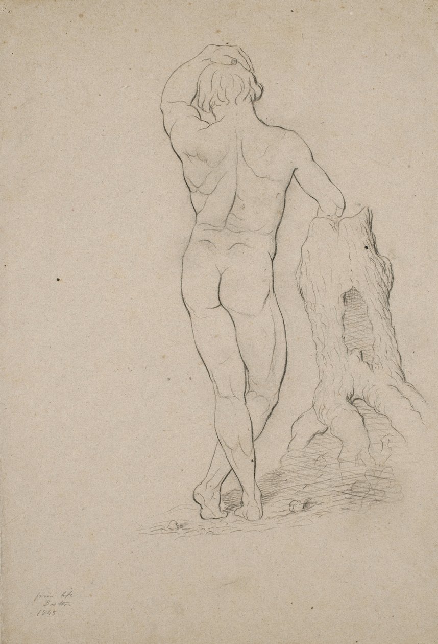Bez názvu - Mužský akt, pohled zezadu, 1846 (uhl na hnědém tkaném papíře) od George Henry Hall