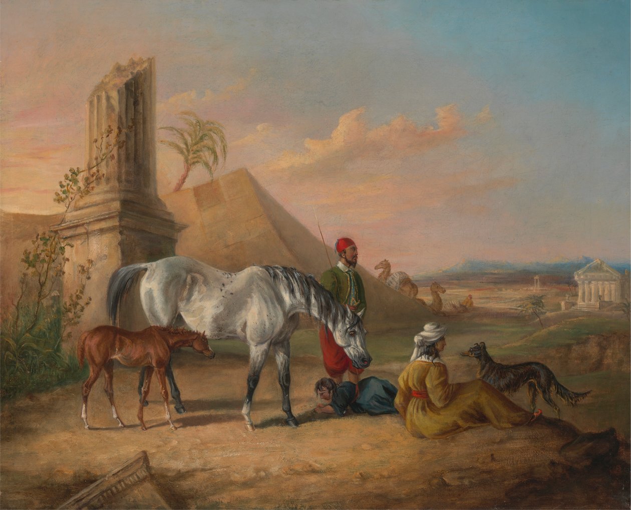 Šedá arabská klisna a hříbě s rodinou od George Henry Laporte