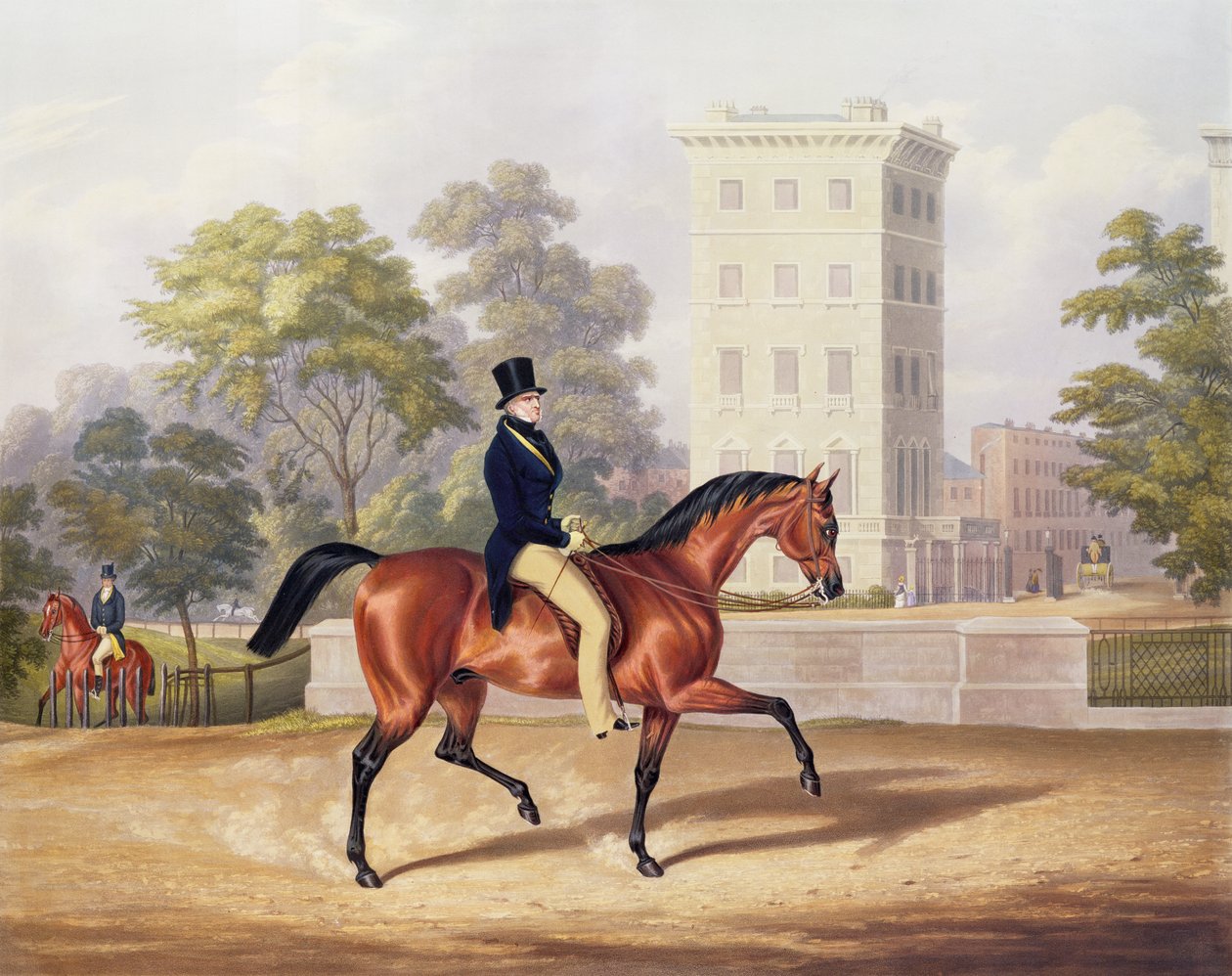 Markýz z Anglesea na koni v Hyde Parku ve svých 80 letech, vyryl J. Harris, 1847 (barevná rytina) od George Henry Laporte