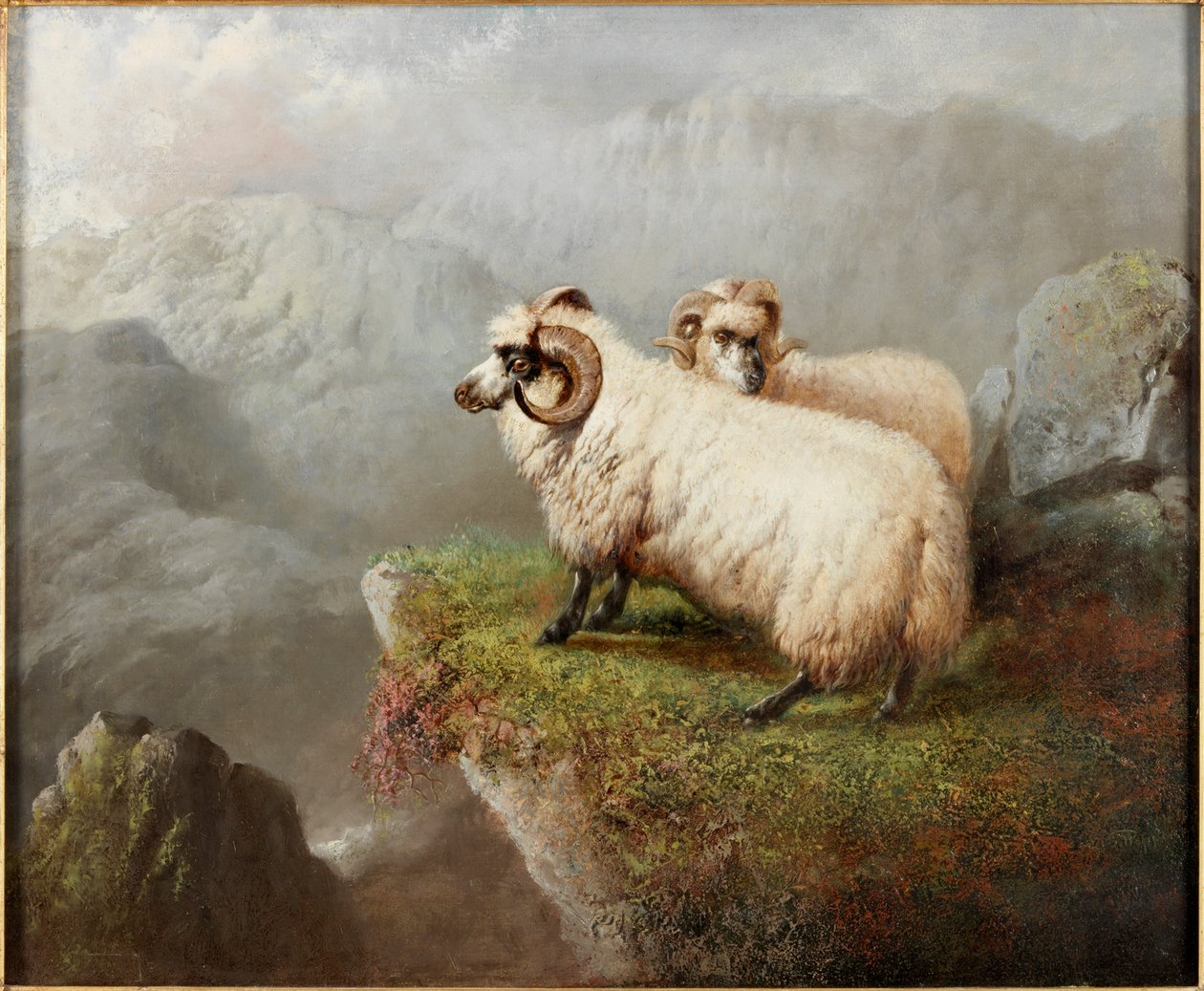 Ovce na okraji útesu, cca 1865-68 od George Hepper