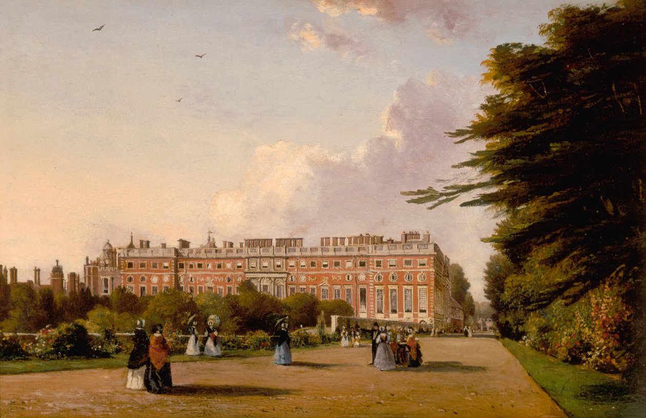 Pohled na jižní frontu paláce Hampton Court z Broad Walk, c.1827-49 (olej na plátně) od George Hilditch