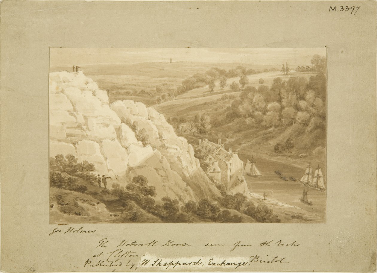 Hotwell House z Clifton Rocks, c1815 (tužka a akvarel na papíře) od George Holmes