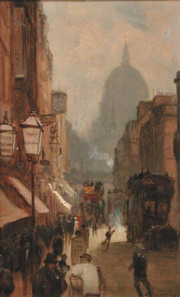 Fleet Street (olej na panelu) od George Hyde Pownall