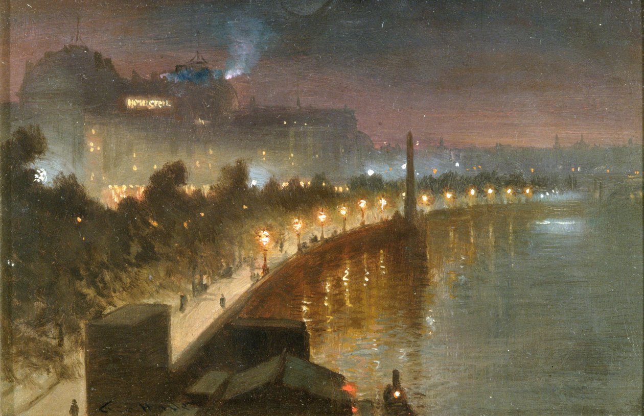 Nábřeží a Kleopatřina jehla v noci, Londýn, cca 1910 od George Hyde Pownall
