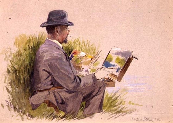Adrian Stokes, R.A. v práci (akvarel) od George Jackson Flemwell
