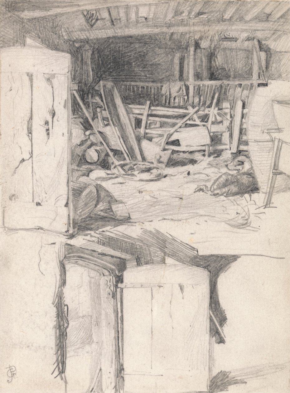 Studie pro „Husu“, 1867: Interiér stodoly od George John Pinwell