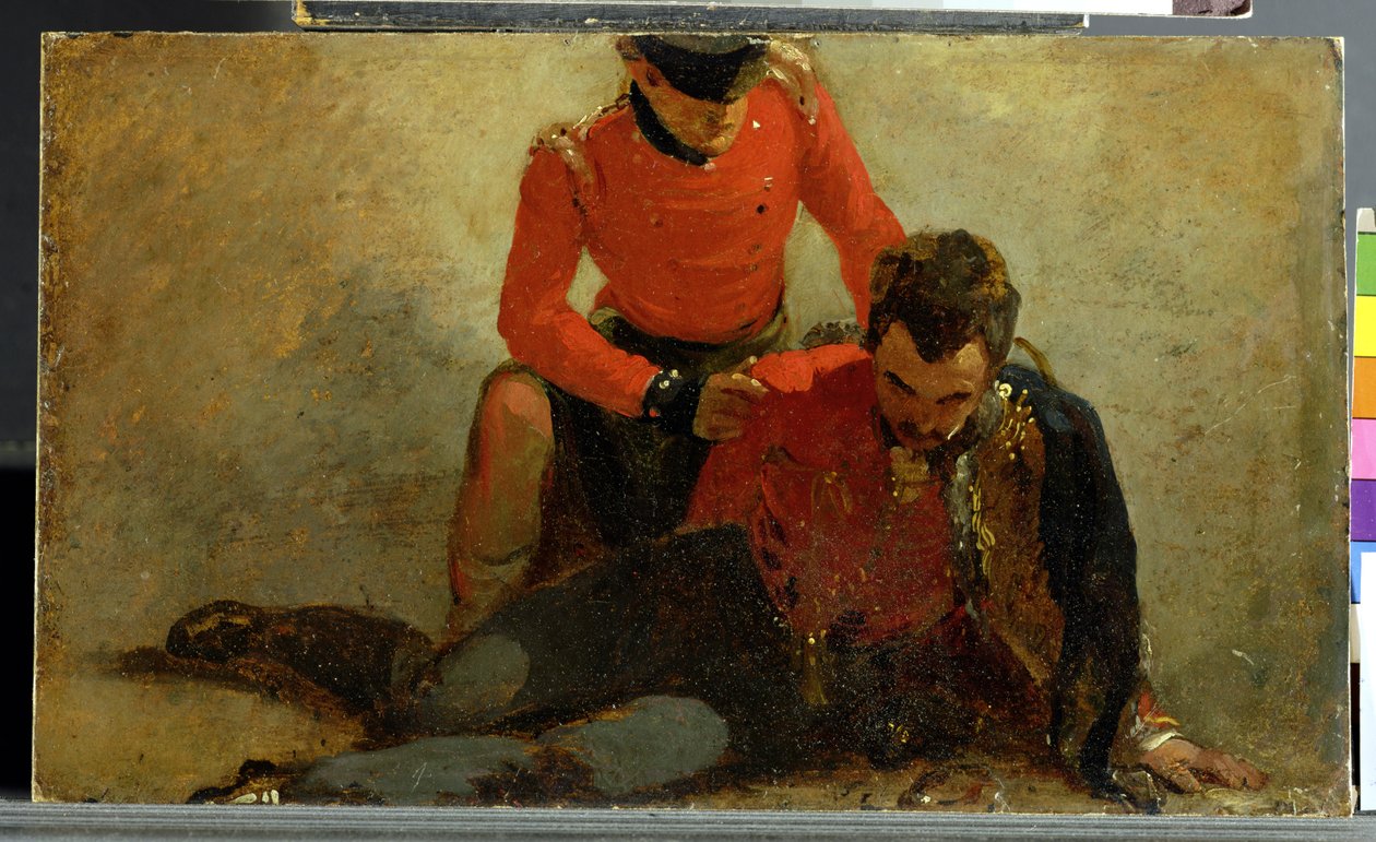 Highlander, Black Watch navštěvující generála husarů, možná lorda Uxbridge: studie pro 
