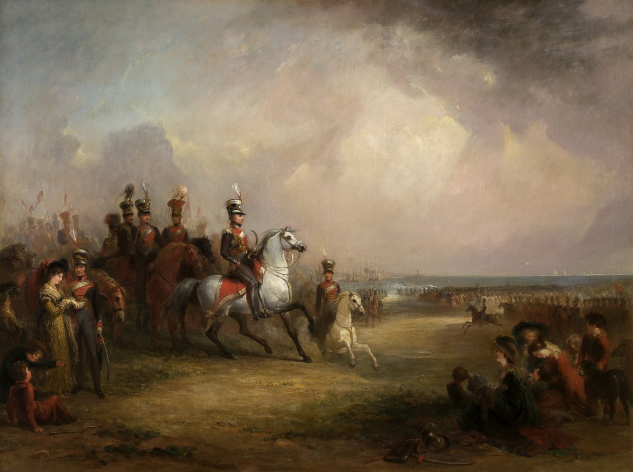 Plukovník Sir John Leicester, Bt, a Kings Cheshire Yeomanry Cavalry cvičení na píscích v Liverpoolu od George Jones