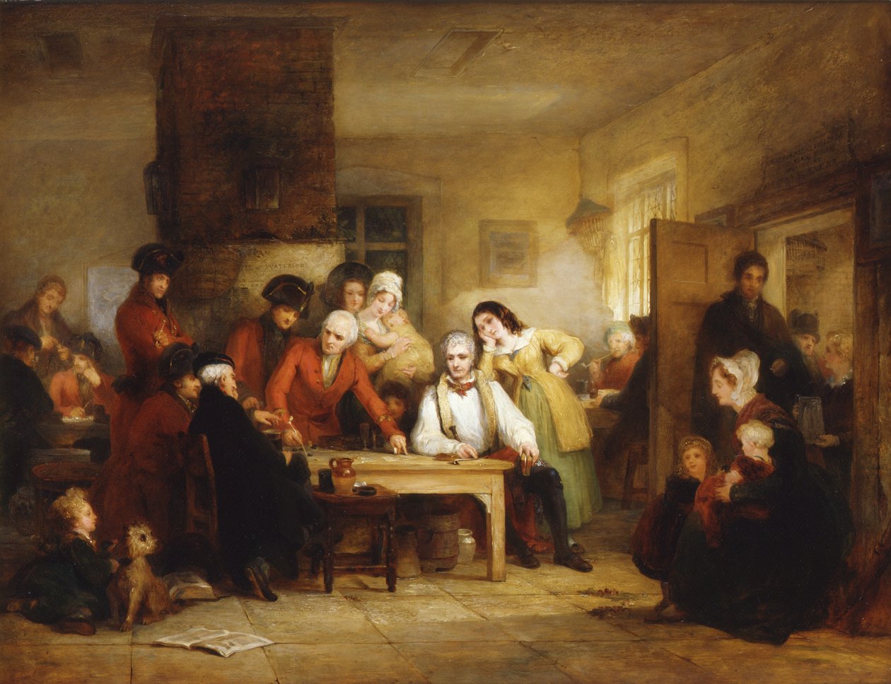 Kuřácký dům v nemocnici Chelsea: Důchodci popisující bitvu u Corunny, 1834 od George Jones