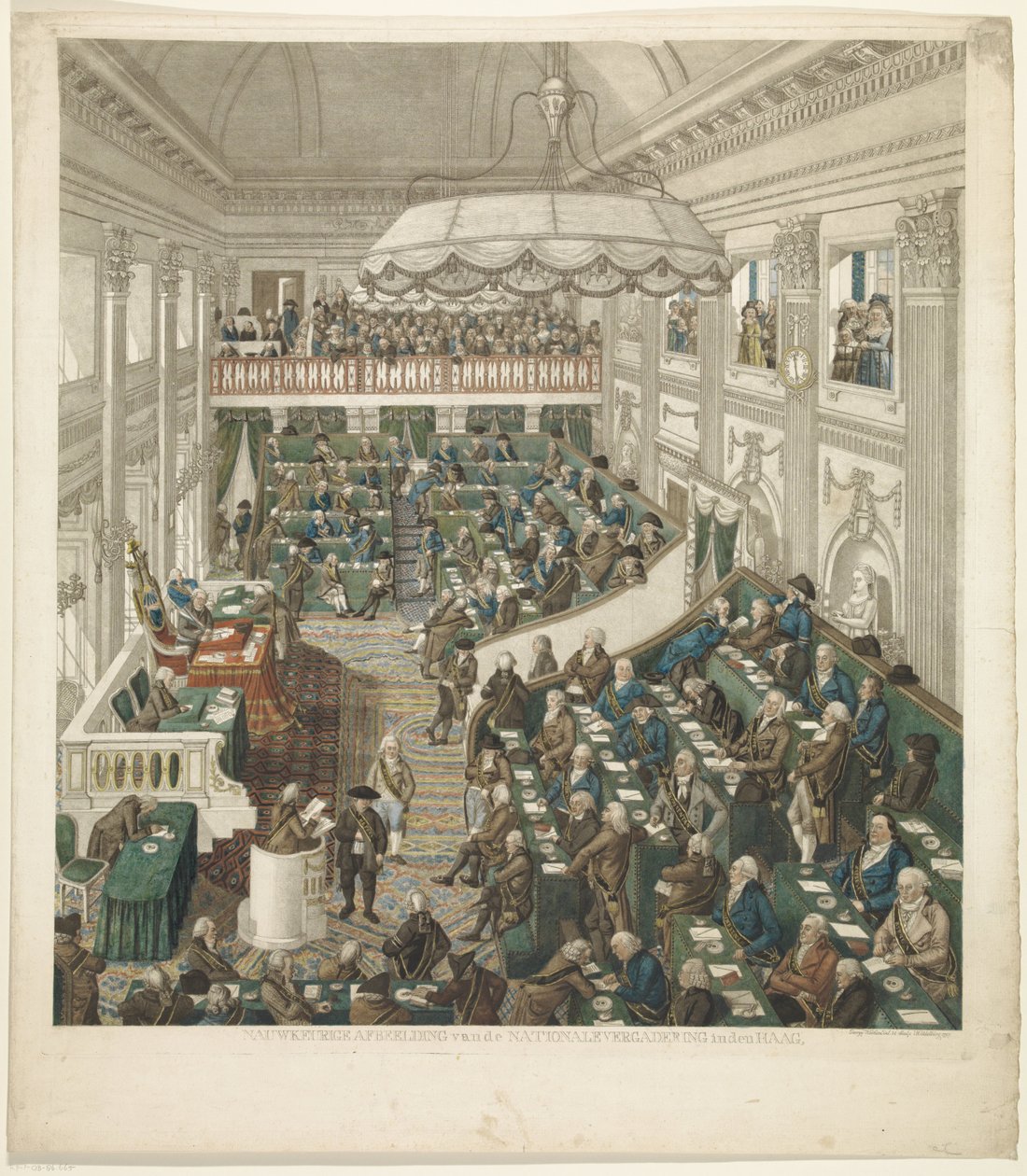 První národní shromáždění v Haagu, 1796 Přesné zobrazení Národního shromáždění v Haagu (název na objektu) od George Kockers