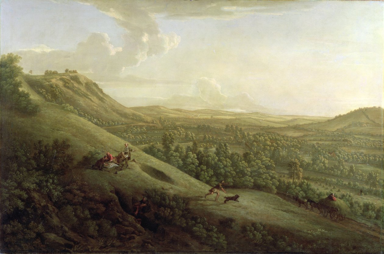 Pohled na Boxhill, Surrey, s Dorkingem v dálce od George Lambert