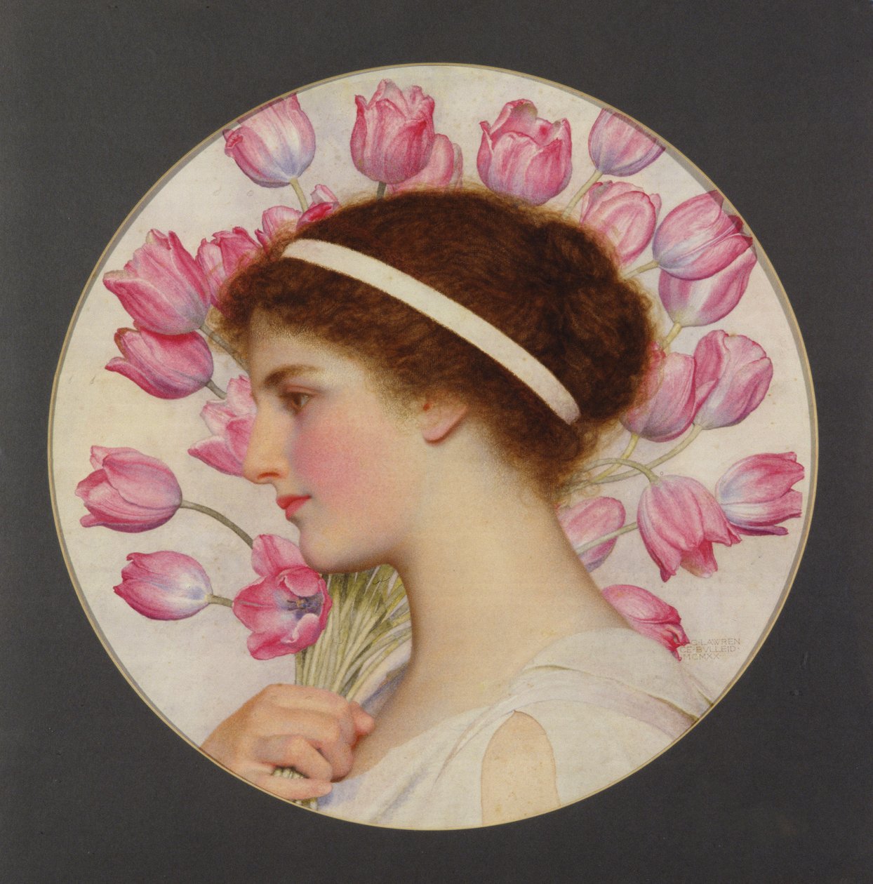 Festival tulipánů, cca 1920 (wc na papíře) od George Lawrence Bulleid
