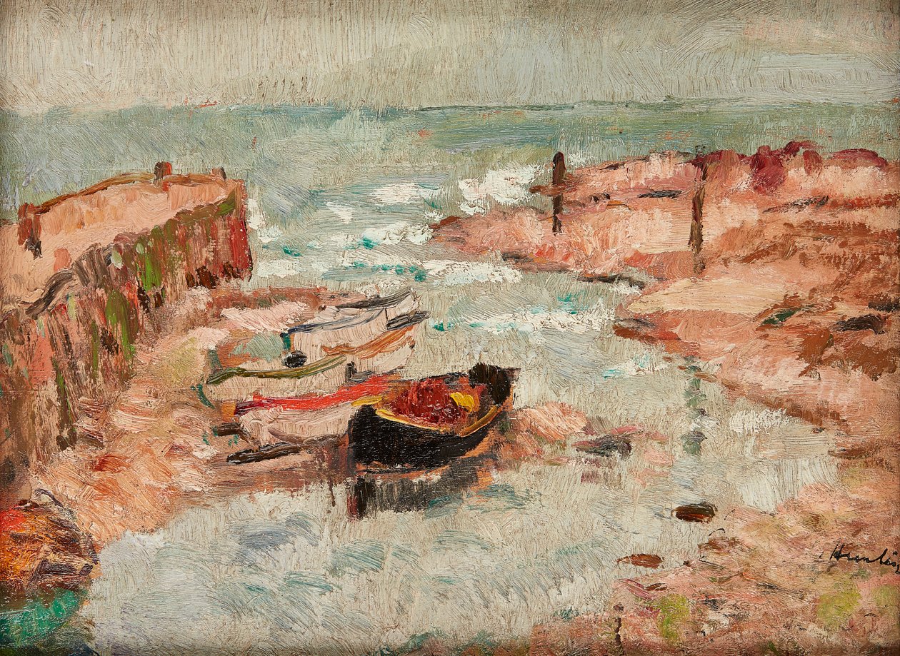 Plážové čluny, Lower Largo (olej na panelu) od George Leslie Hunter