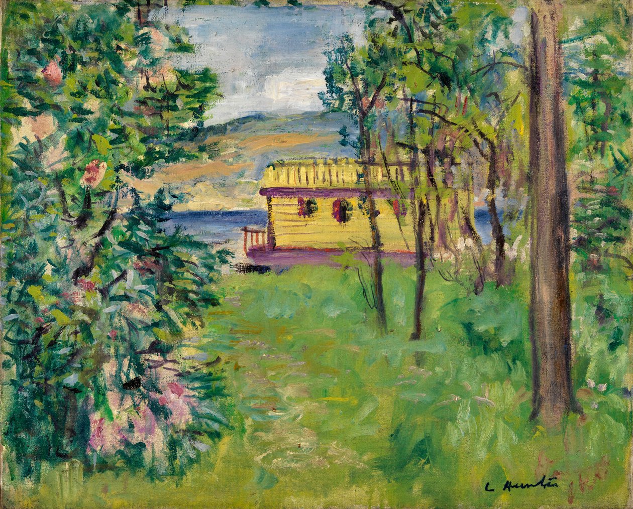 Houseboat, Loch Lomond, kolem 1924-31 (olej na plátně) od George Leslie Hunter