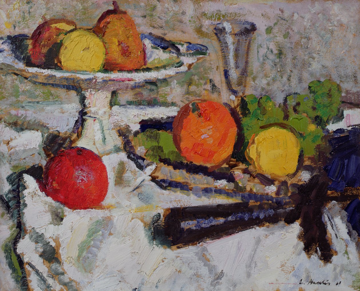 Zátiší s ovocem na bílém ubrusu, 1921 od George Leslie Hunter