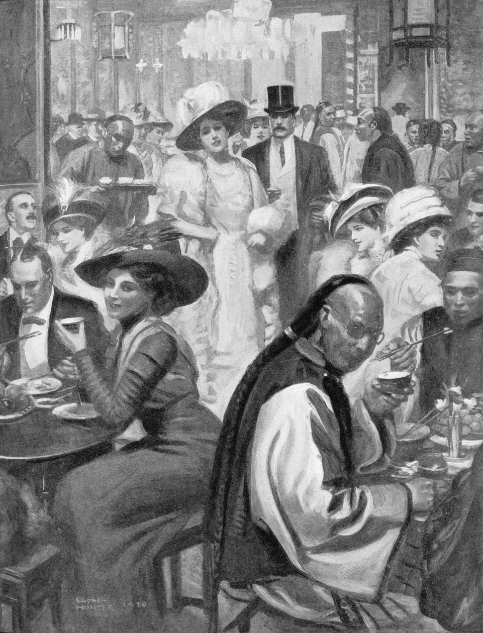Nejnovější šílenství americké společnosti, Newyorčané stolování v čínské restauraci, ilustrace z 