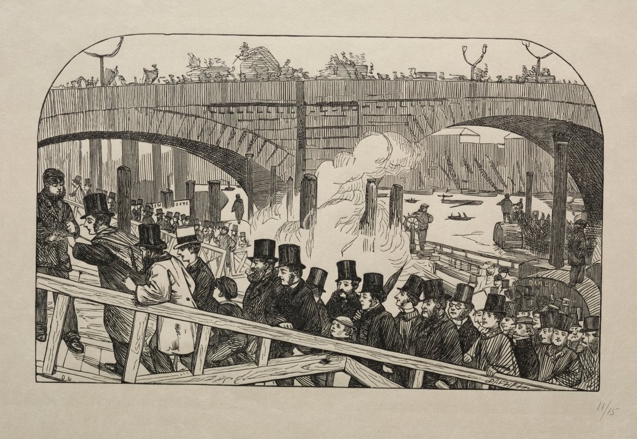 Živý proud na London Bridge - Under the Bridge, 1863. od George Louis Palmella Busson Du Maurier