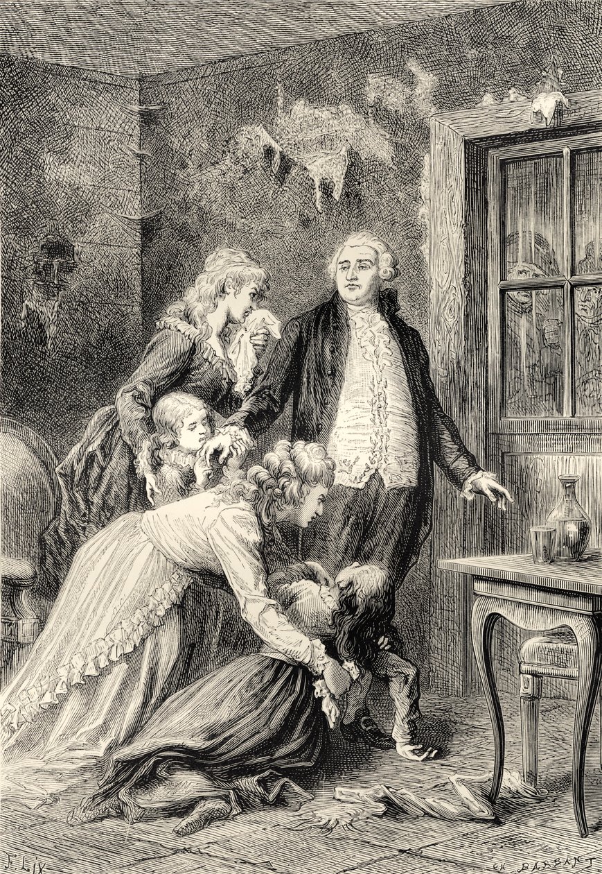 Královo rozloučení s rodinou v lednu 1793 (rytina) od Bartolome Esteban and studio Murillo