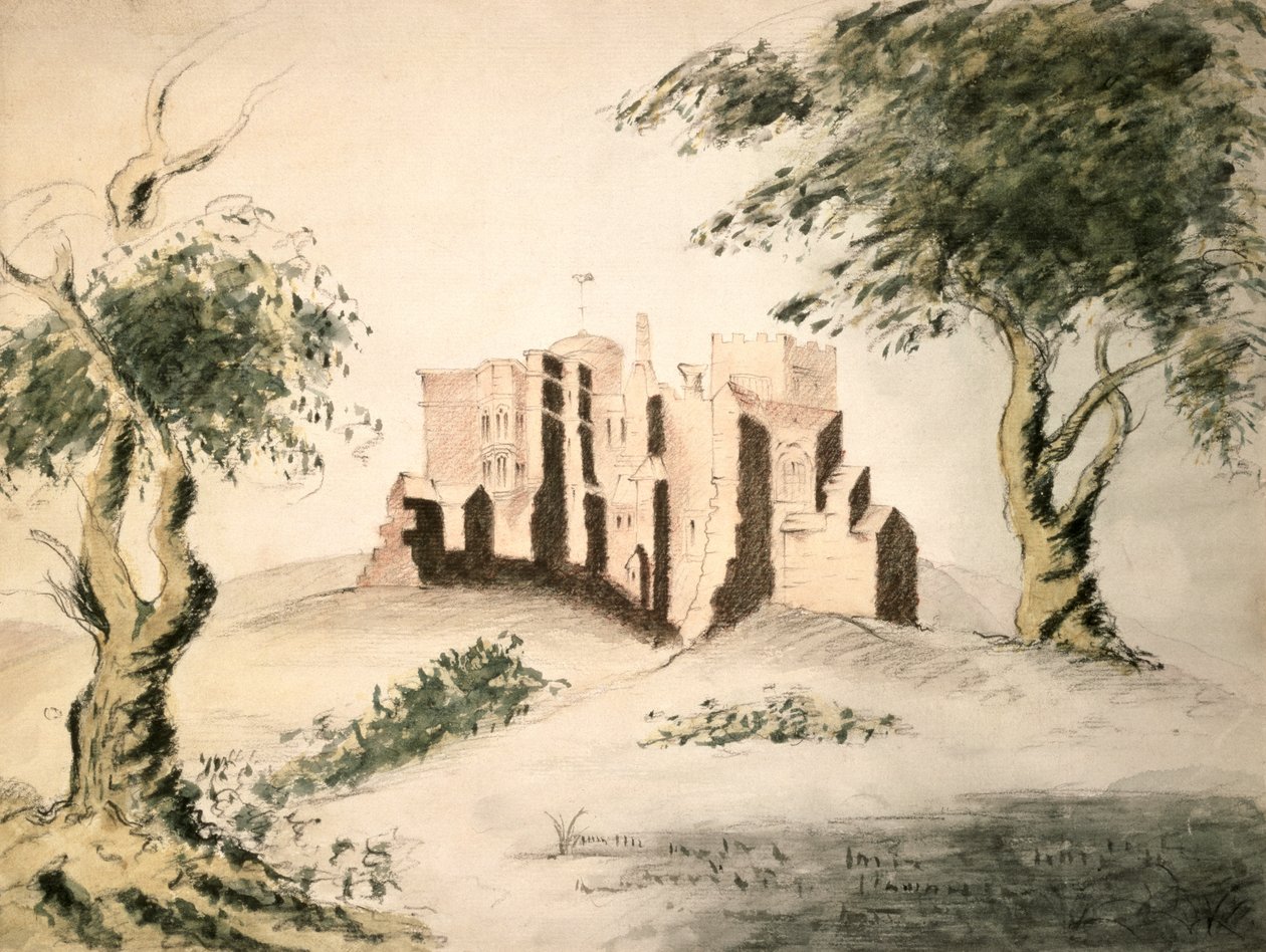 The Old Manor House of Woodstock, 18. století (wc a křída na papíře) od George Marquis of Blandford