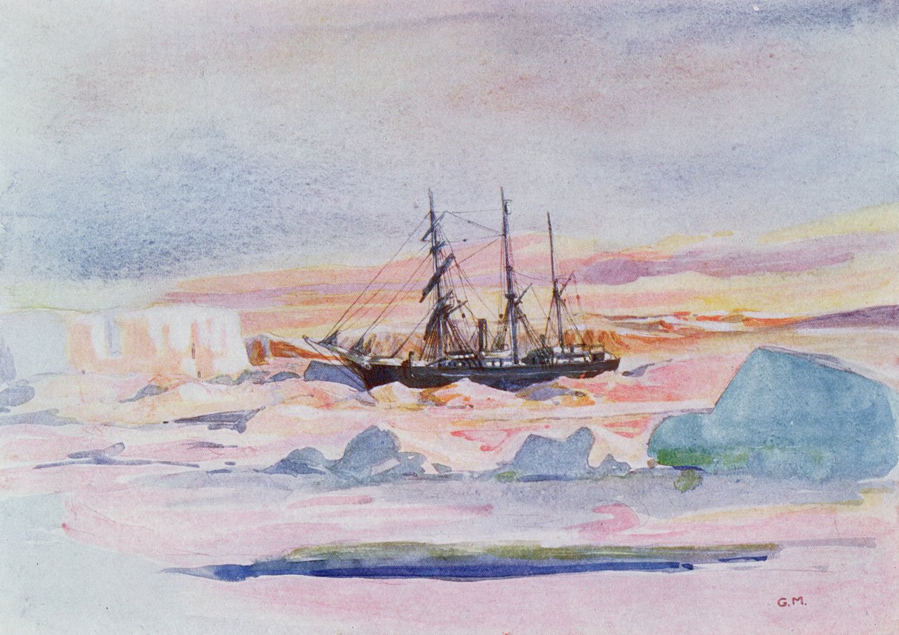 Aurora Australis, ilustrace z „Srdce Antarktidy: Expedice Nimrod na jižní pól“ od Sira Ernesta Shackletona (1874-1922) od George Marston