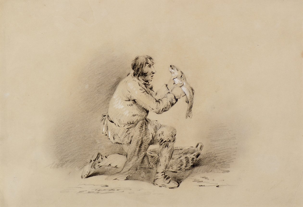 Rybář drží rybu od George Morland