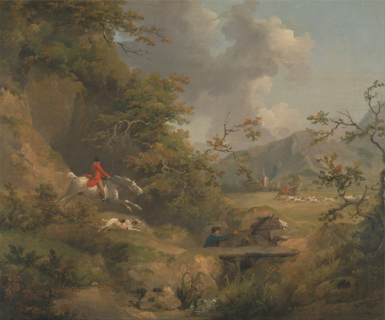Lov lišek v kopcovitém terénu od George Morland