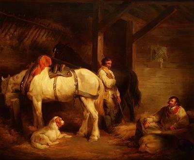 Dělníci a carthors ve stabilním interiéru od George Morland