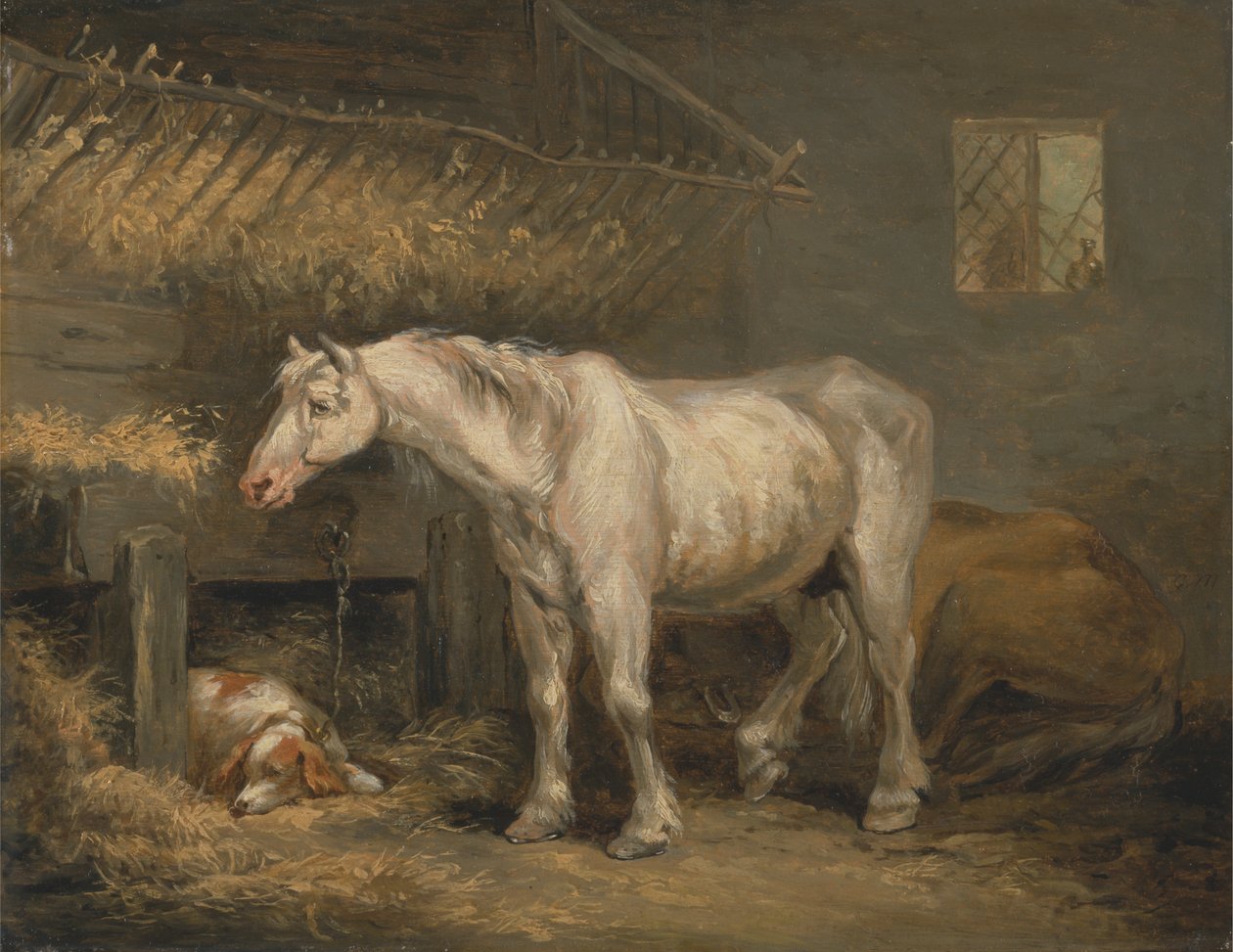 Staří koně se psem ve stáji od George Morland