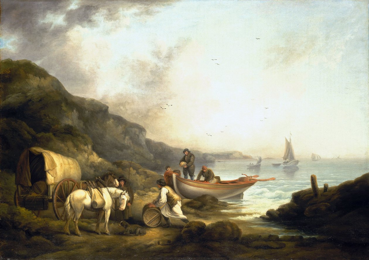 Pašerácký provoz na pobřeží. Olej na plátně, počátek 19. století, autor George Morland (1763-1804). od George Morland