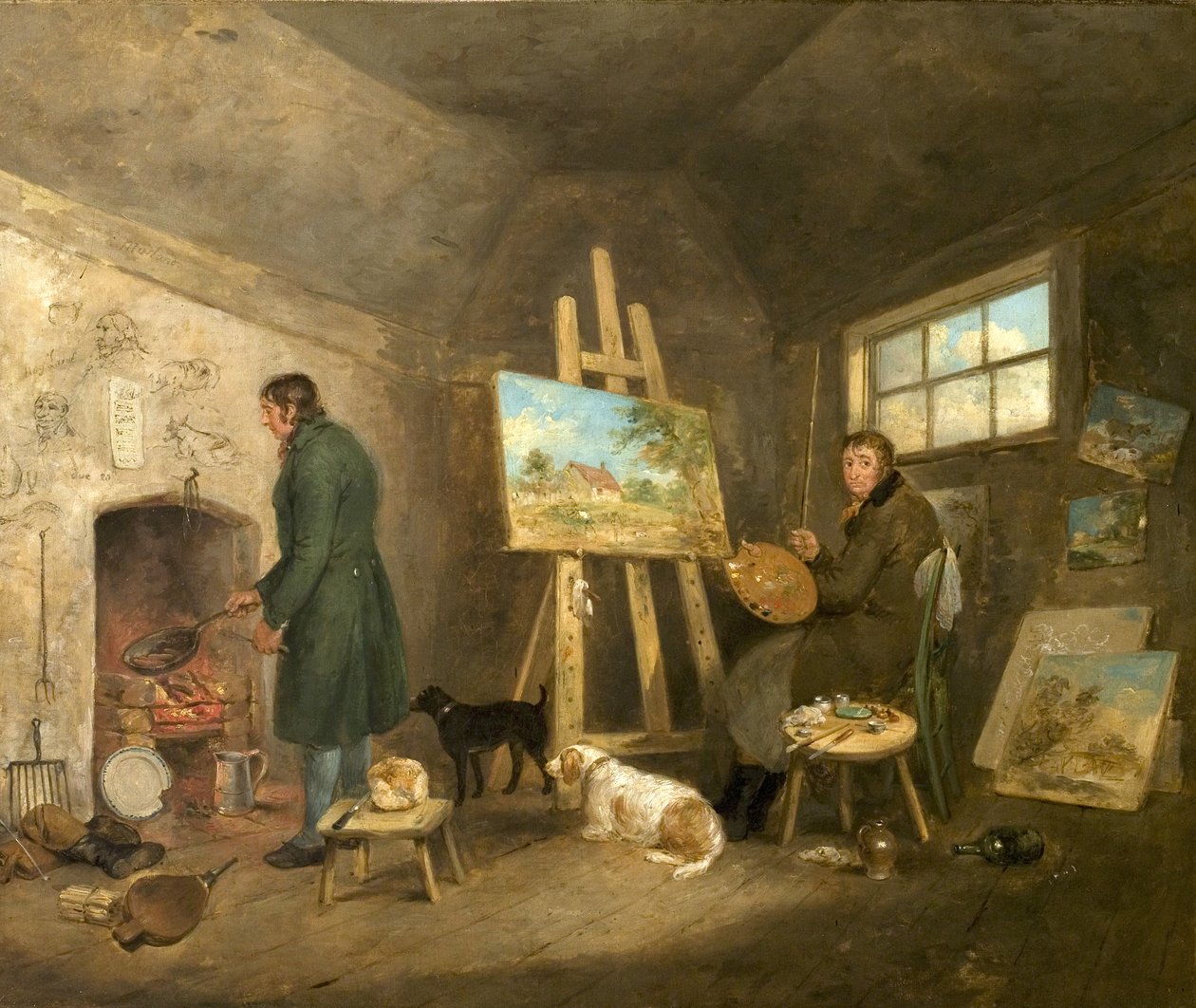 Umělec ve svém studiu a jeho muž Gibbs, 1802 od George Morland