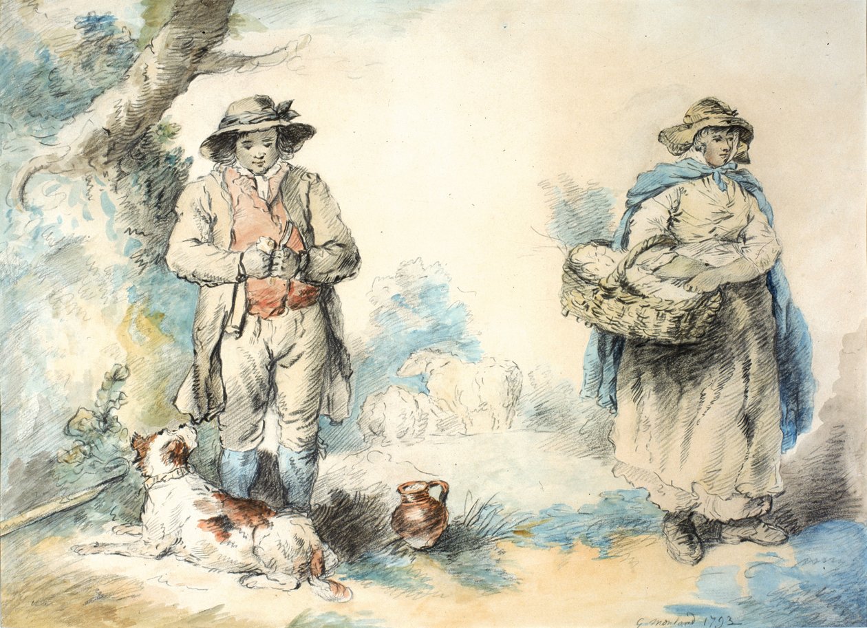 The Higglers (pastel (černá) a akvarel na papíře (nalepený na papíře)) od George Morland