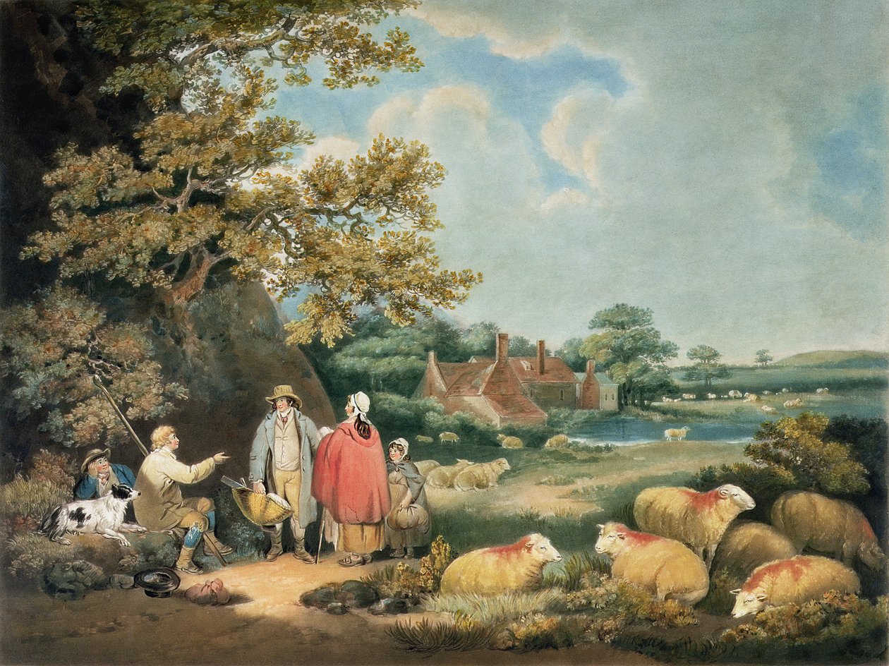 The Shepherds, ryl William Ward (1766-1826), hospoda. od H. Morlanda, 1806 (mezzotintová rytina) od George Morland