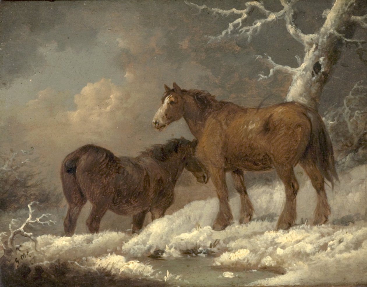 Dva koně ve sněhu od George Morland