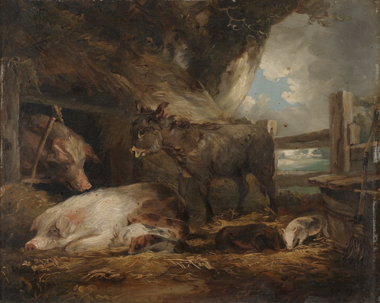 Návštěva prasečího chlívku (olej na palubě) od George Morland