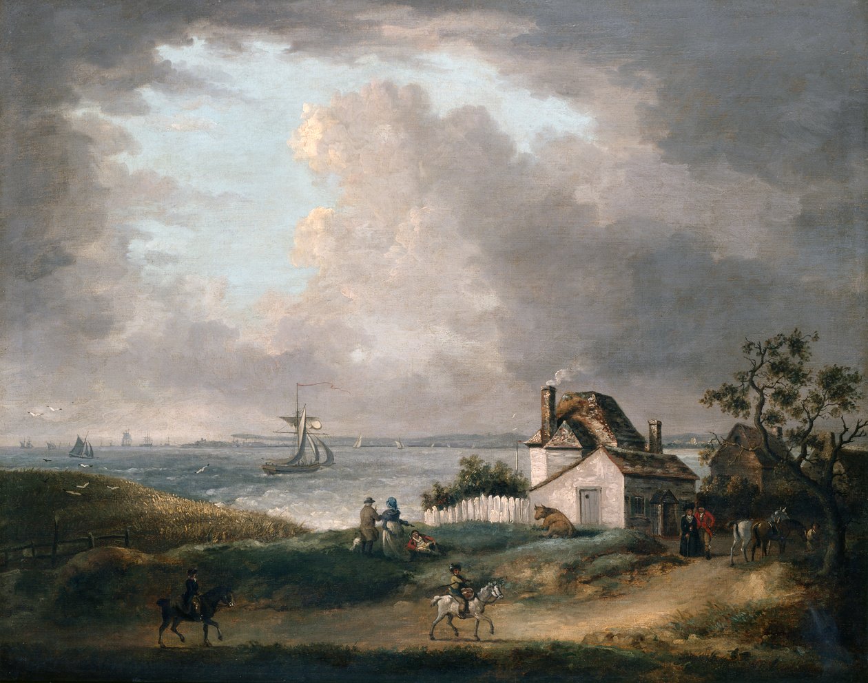 Weymouth Bay s výhledem do dálky na přístav a Portland Bill od George Morland
