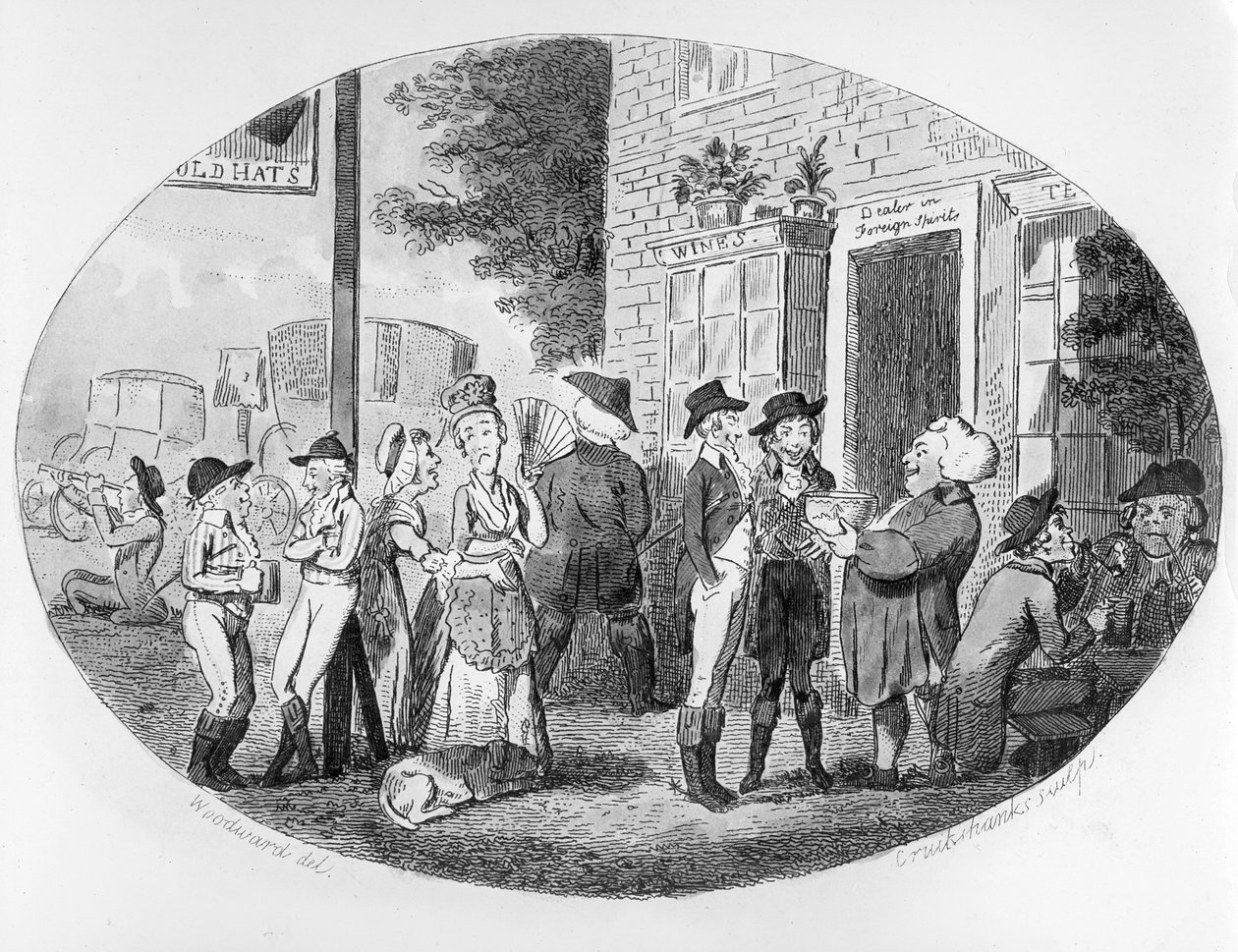 Mimo Old Hats Tavern, vyryto Isaacem Cruikshankem, 1796 od George Moutard Woodward