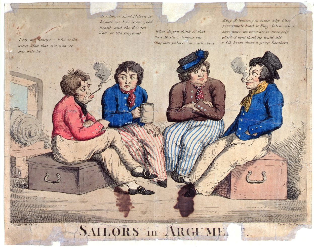 Sailors in Argument, vyryto Robertsem (barevný lept) od George Moutard Woodward