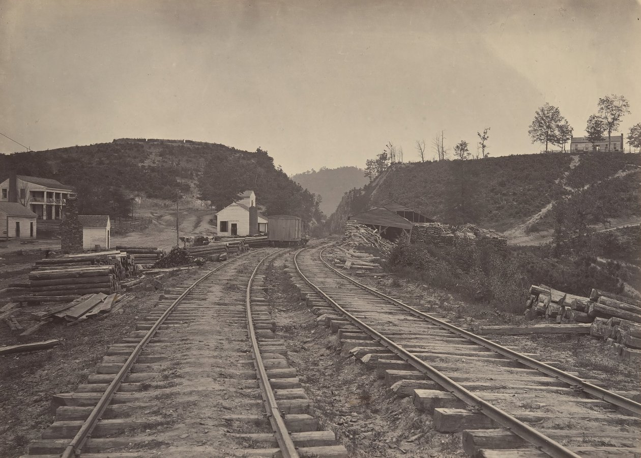 Průsmyk Allatoona při pohledu na sever, Georgia, 60. léta 19. století. od George N. Barnard