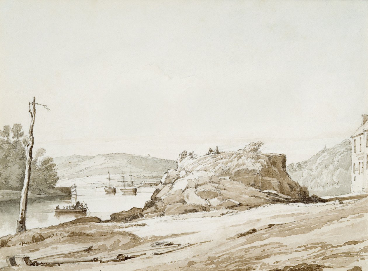 Briton Ferry (sépiová barva a tužka na papíře) od George Orleans Delamotte