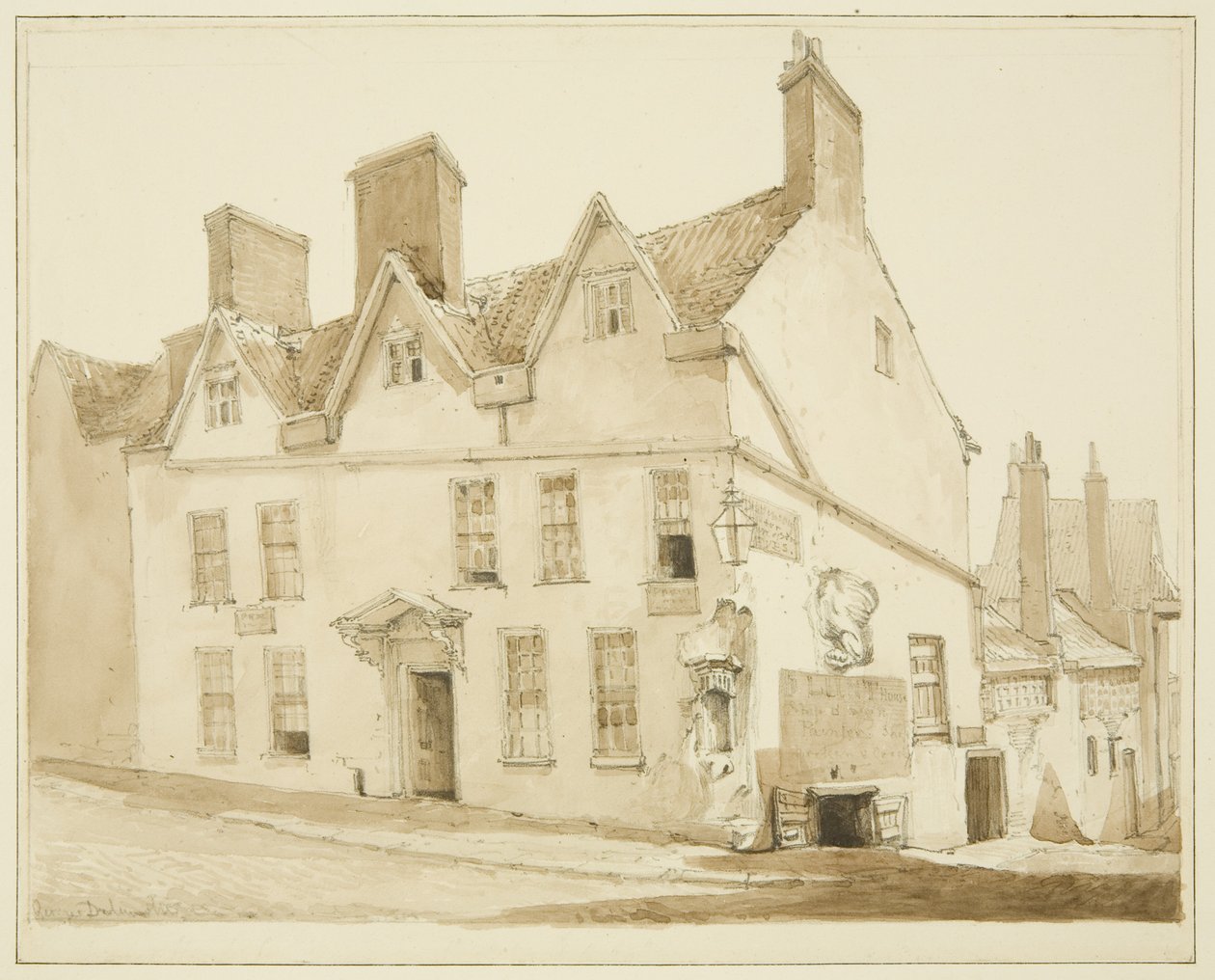 Roh Pipe Lane a Frogmore Street (tužka a akvarel na papíře) od George Orleans Delamotte