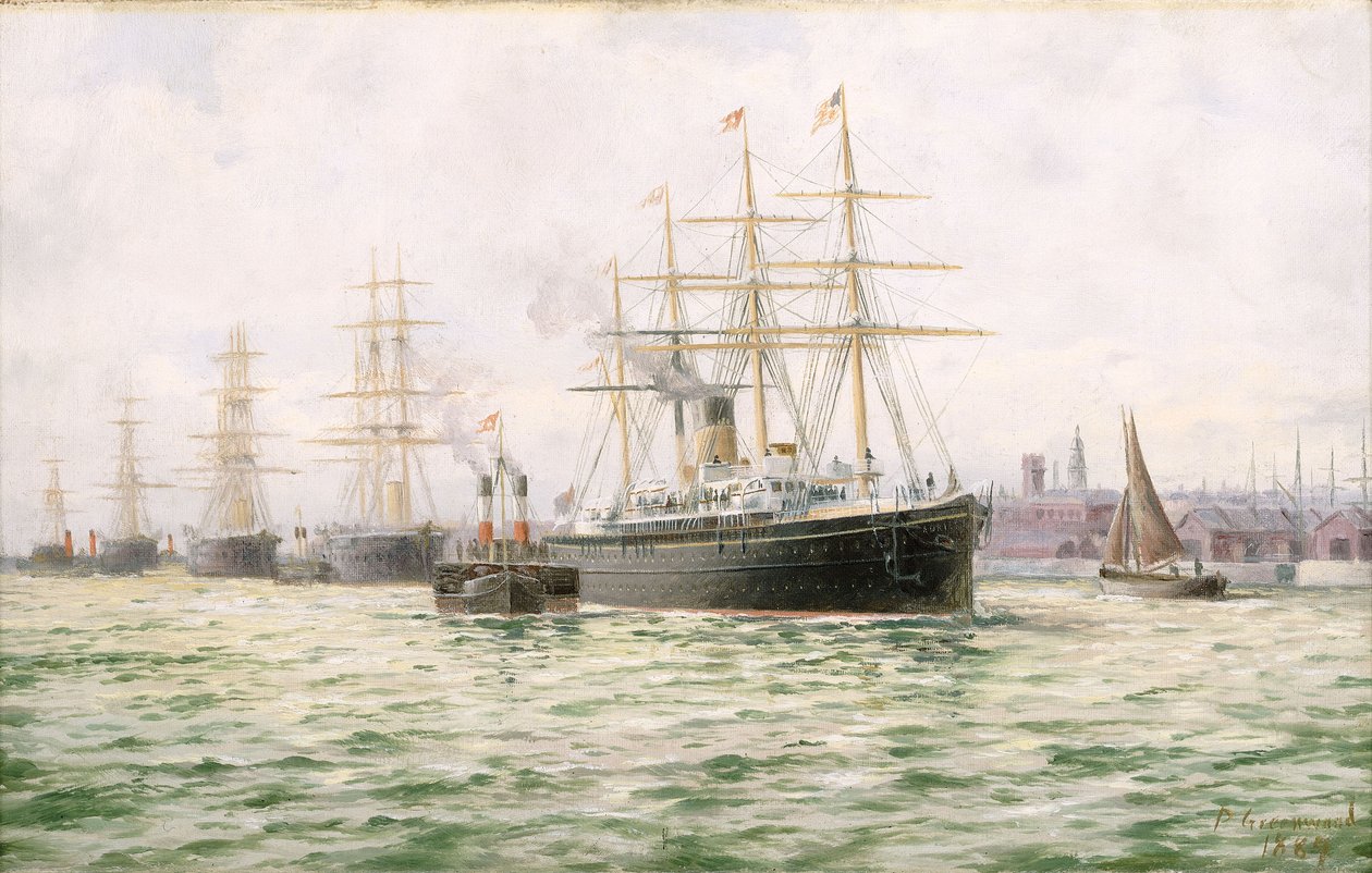 Parník "Adriatic" společnosti White Star Line vyplouvá z Liverpoolu, konec 19. století (olejomalba) od George Parker Greenwood