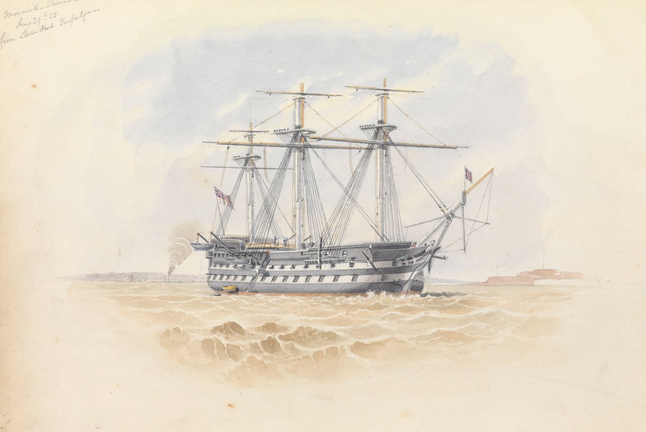 Monarch" v Sheernessu z lodi Trafalgar 29. ledna 1851 od George Pechell Mends