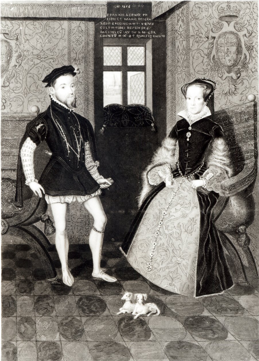 Portrét Filipa II. Španělského (1527-98) a královny Marie I. (1516-58) vyrytý Josephem Brownem, 1812 od George Perfect Harding