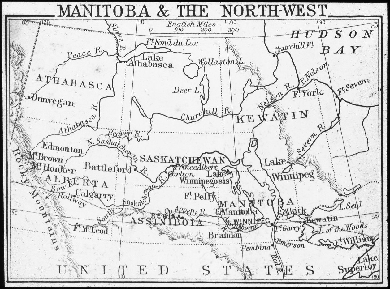 Mapa Manitoby a severozápadu, Kanada, c1893 od George Philip and Son Ltd
