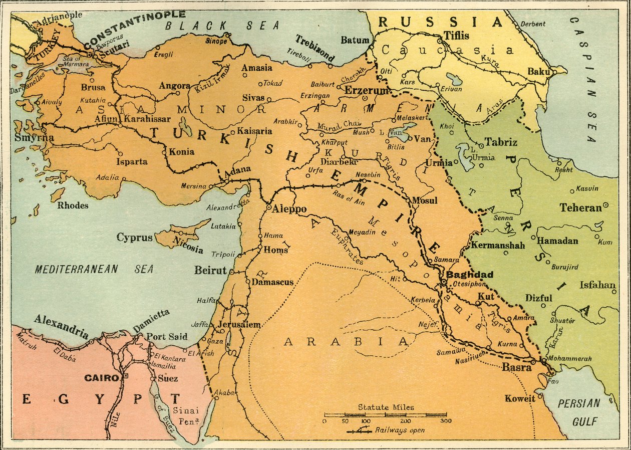 Mapa k ilustraci expedice do Mezopotámie, 1919. od George Philip and Son Ltd