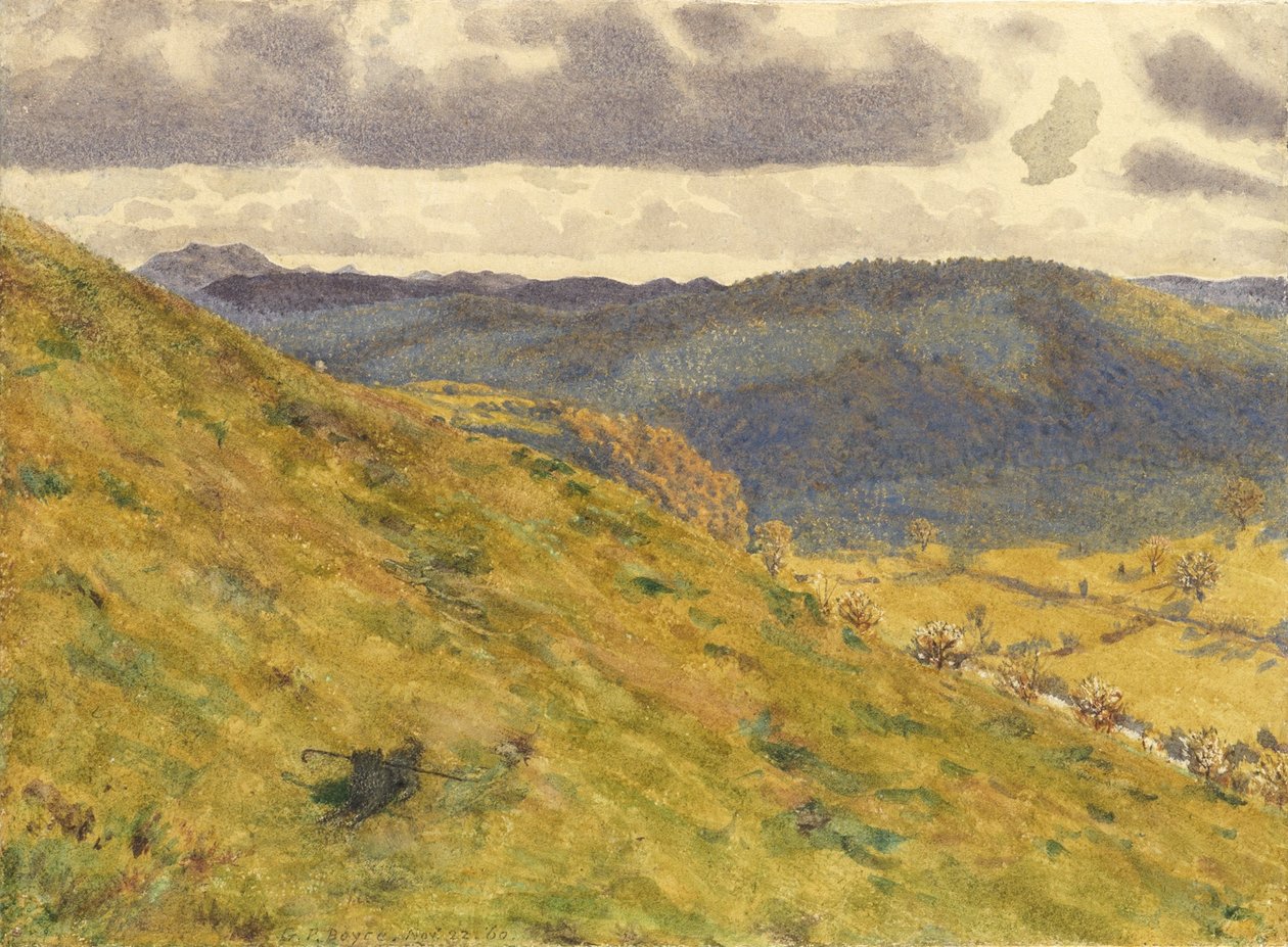 Údolí Teme, slunečné listopadové ráno, 1960 (wc na papíře) od George Price Boyce