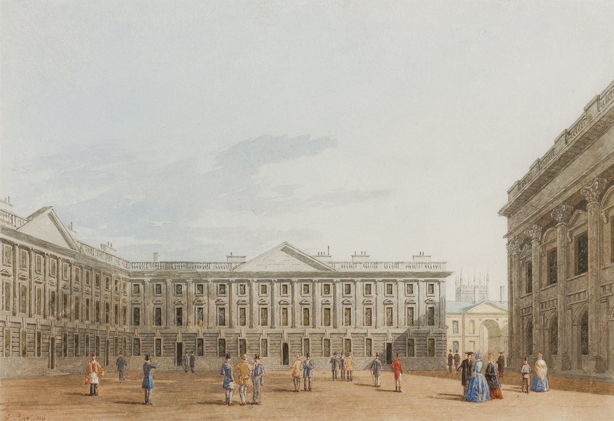 Peckwater Quad vypadající na východ, Christ Church, Oxford, 1850 (inkoust a wc na papíře) od George Pyne