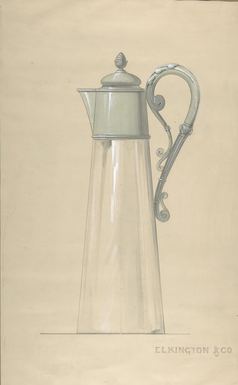 Design pro skleněný a stříbrný džbán na vodu, s víkem, 1820-65. od George Richards Elkington